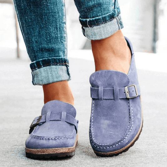 Montarello Women's Closed-Toe Buckle Suede-Look Comfort Clogs