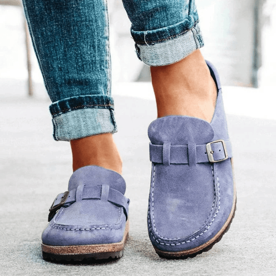 Montarello Women's Closed-Toe Buckle Suede-Look Comfort Clogs