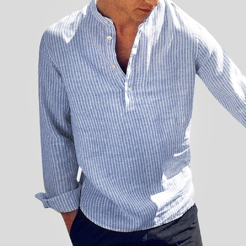 Montarello Henley Men's Linen-Look Striped Shirt