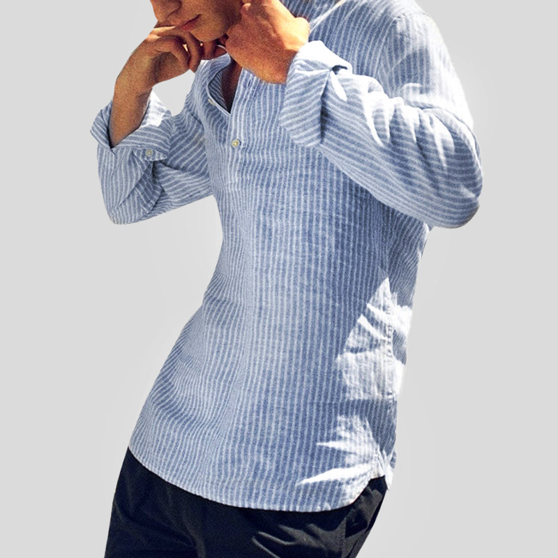 Montarello Henley Men's Linen-Look Striped Shirt