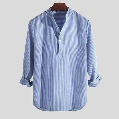 Montarello Henley Men's Linen-Look Striped Shirt