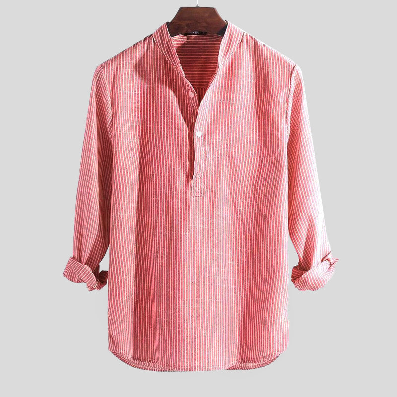 Montarello Henley Men's Linen-Look Striped Shirt