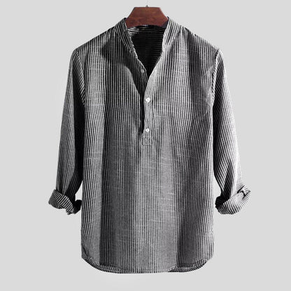 Montarello Henley Men's Linen-Look Striped Shirt