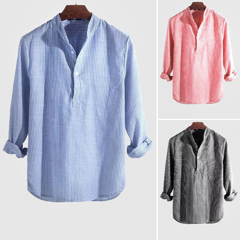 Montarello Henley Men's Linen-Look Striped Shirt