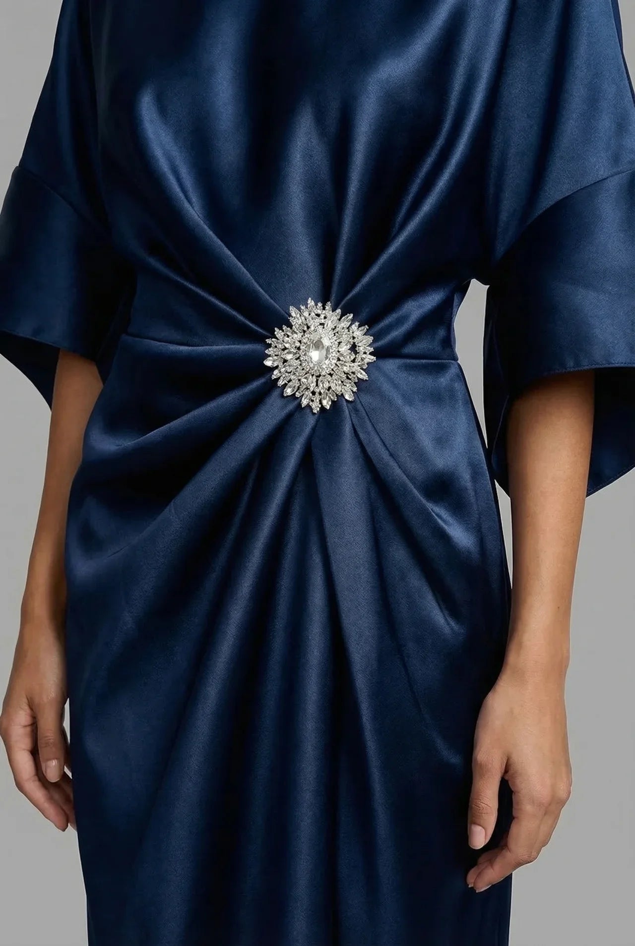 Montarello Women's Satin-Look Batwing Sleeve Wedding Guest Midi Dress