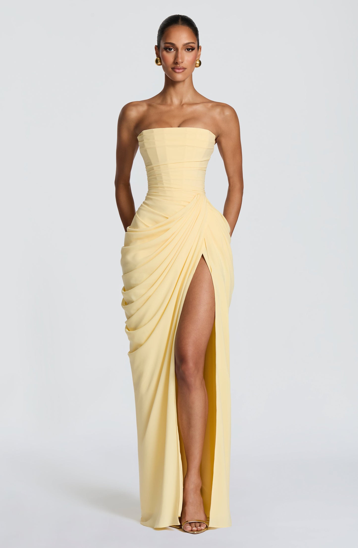 Montarello Women's Strapless Ruched Maxi Wedding Guest Dress