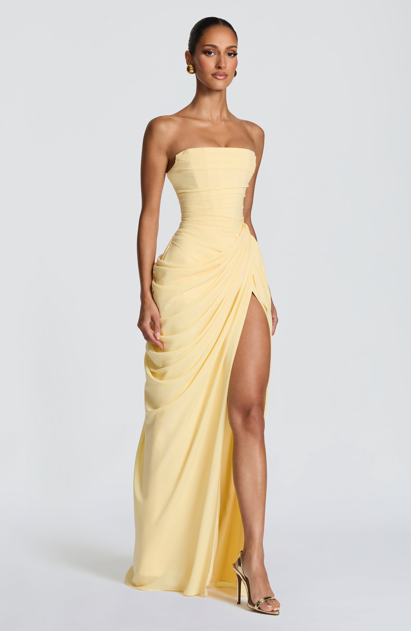 Montarello Women's Strapless Ruched Maxi Wedding Guest Dress