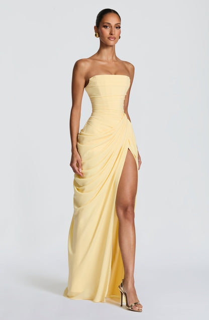 Montarello Women's Strapless Ruched Maxi Wedding Guest Dress