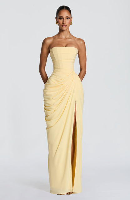 Montarello Women's Strapless Ruched Maxi Wedding Guest Dress