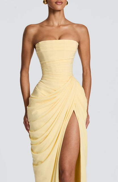 Montarello Women's Strapless Ruched Maxi Wedding Guest Dress
