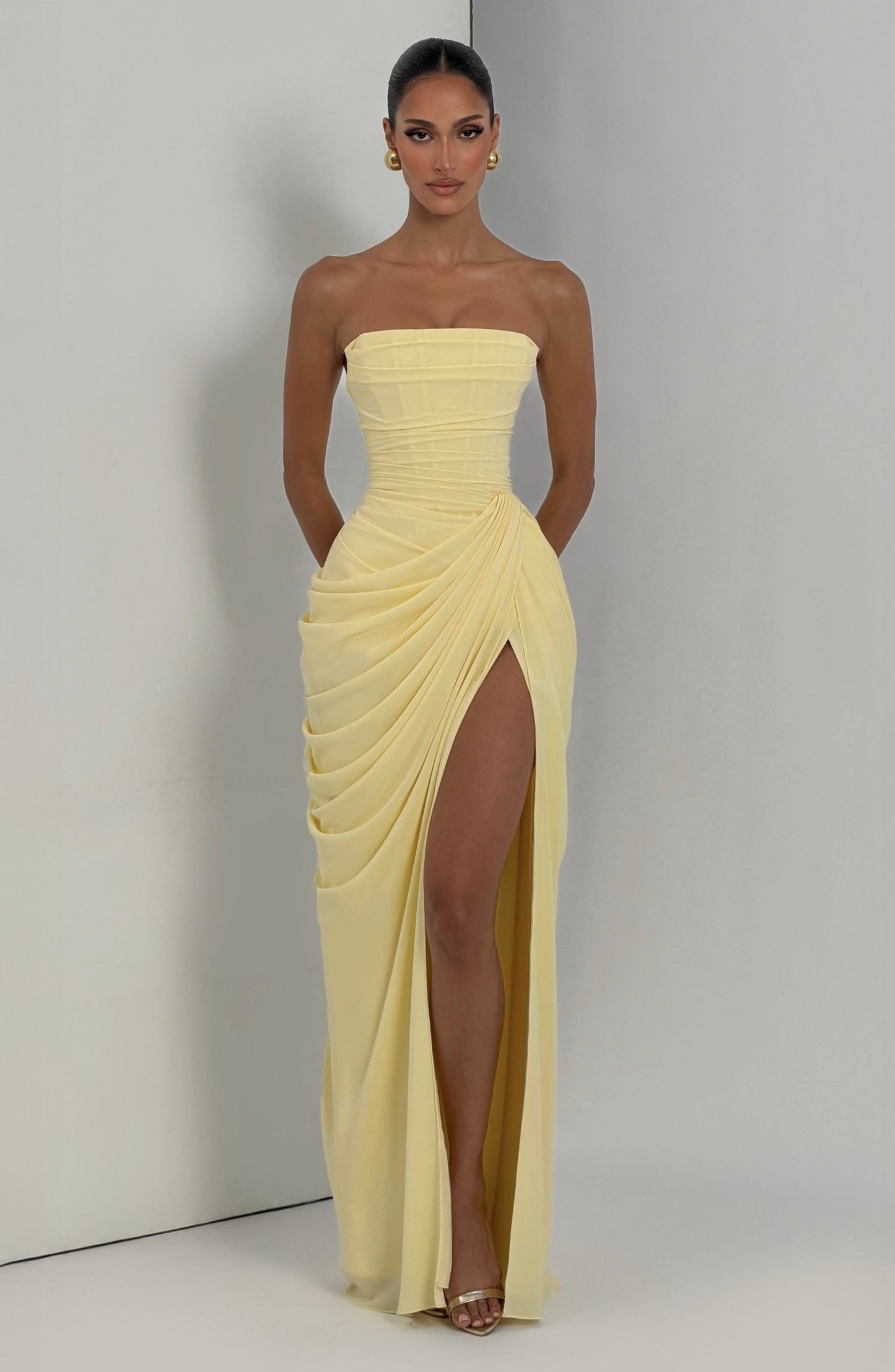 Montarello Women's Strapless Ruched Maxi Wedding Guest Dress