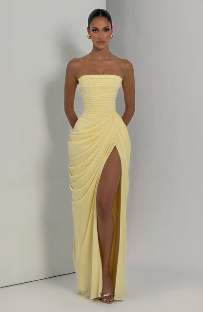 Montarello Women's Strapless Ruched Maxi Wedding Guest Dress
