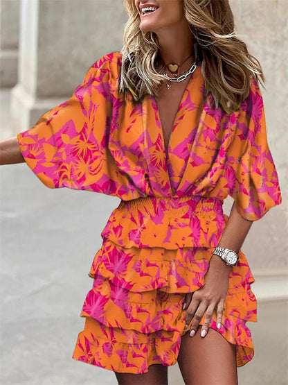 Montarello V-Neck Ruffle Women's Summer Dress
