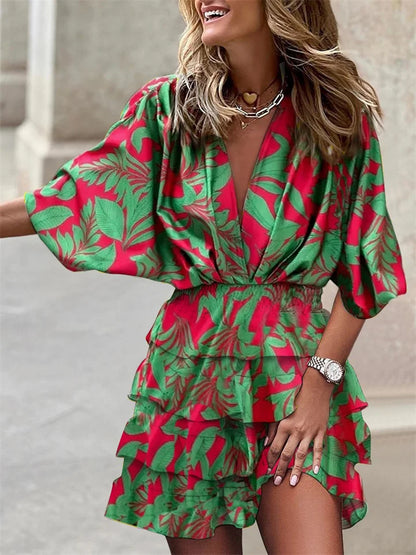 Montarello V-Neck Ruffle Women's Summer Dress