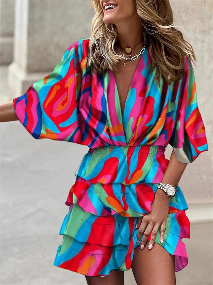 Montarello V-Neck Ruffle Women's Summer Dress