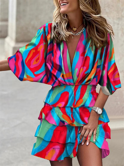 Montarello V-Neck Ruffle Women's Summer Dress
