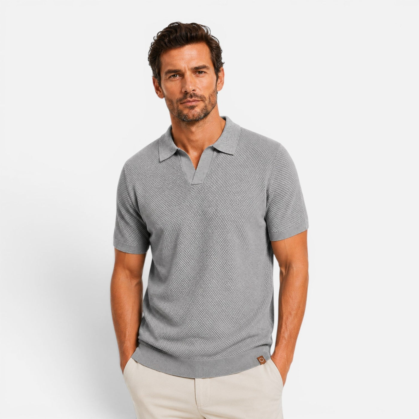 Montarello Men's Slim Fit Textured Knit Short-Sleeve Polo Shirt