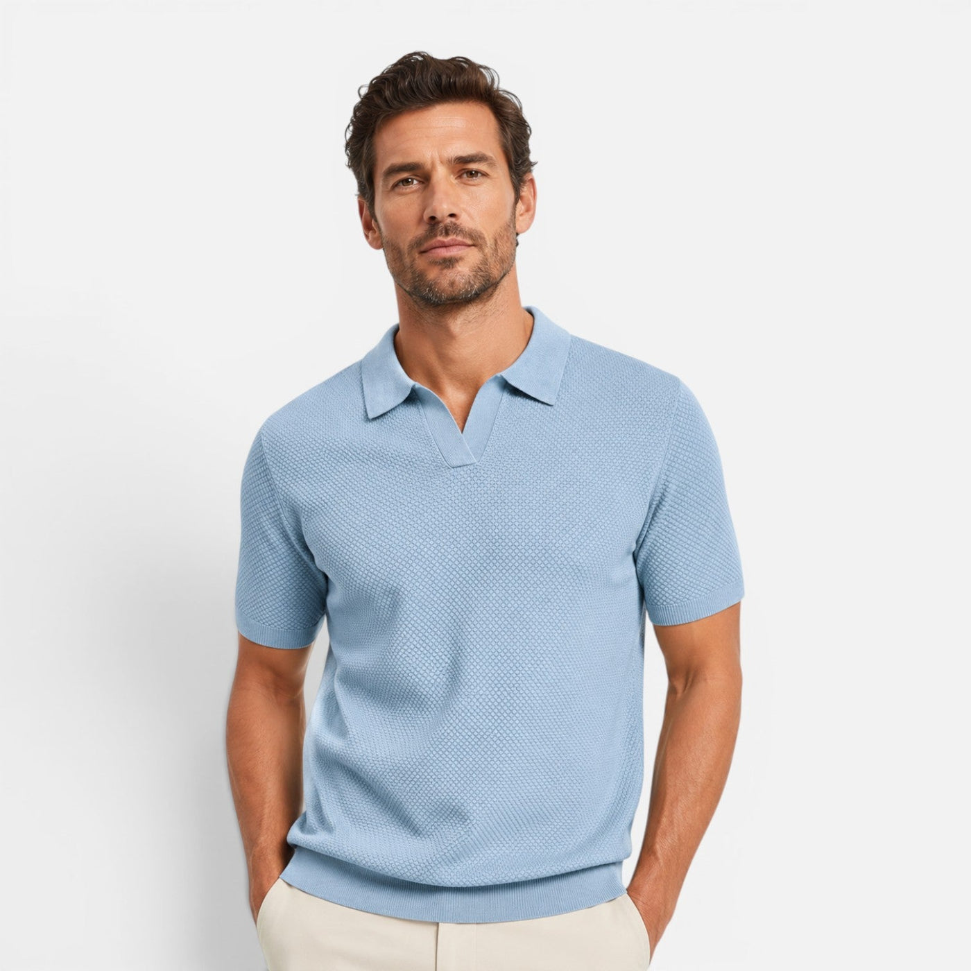 Montarello Men's Slim Fit Textured Knit Short-Sleeve Polo Shirt