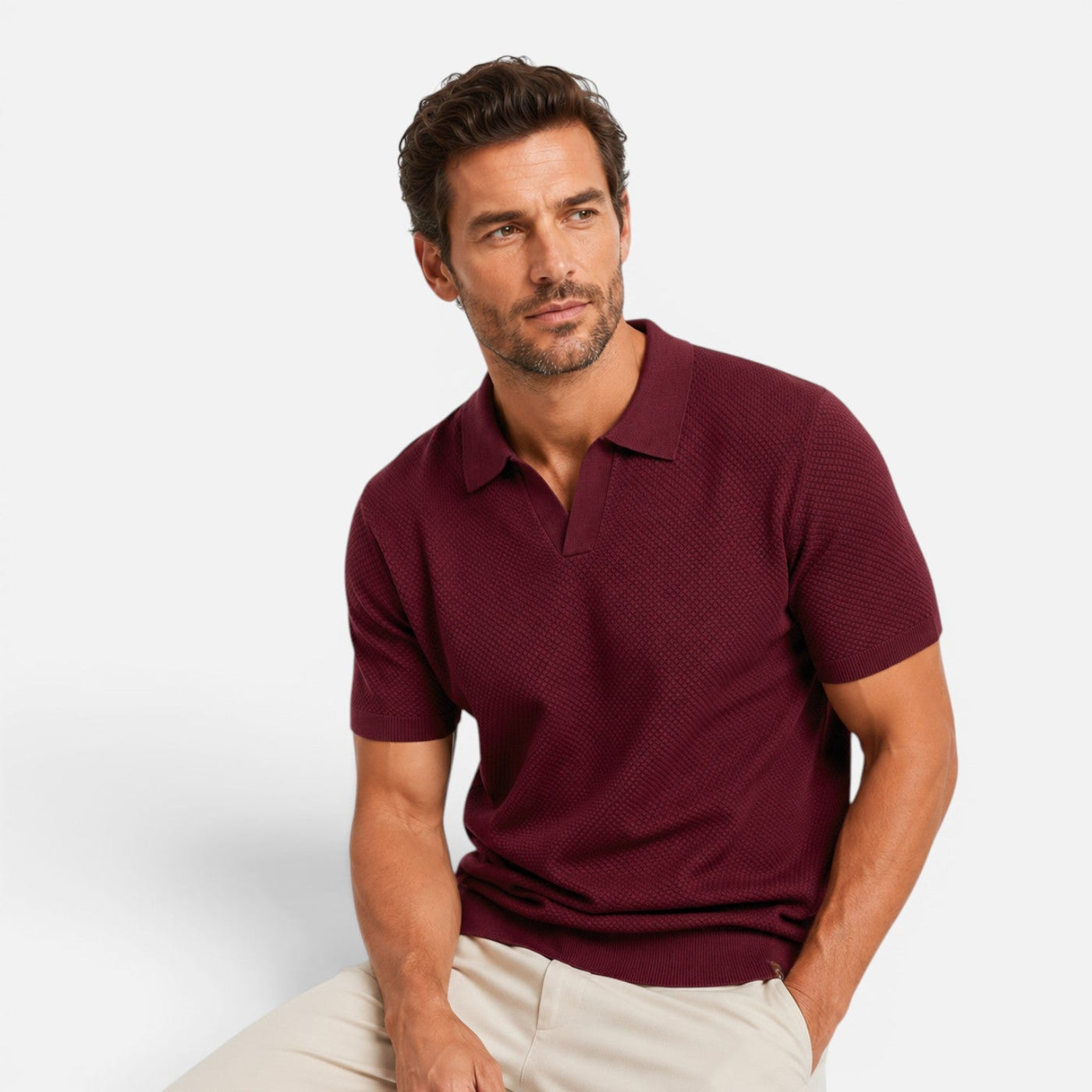 Montarello Men's Slim Fit Textured Knit Short-Sleeve Polo Shirt