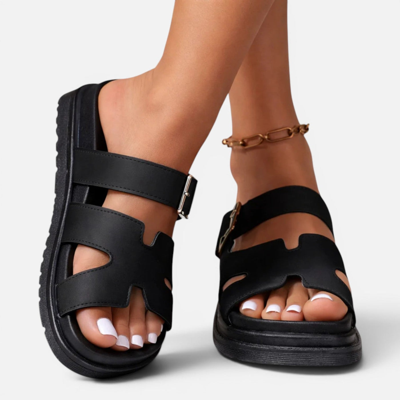Montarello Women's Wide-Fit Buckle Open-Toe Cushioned Platform Sandals
