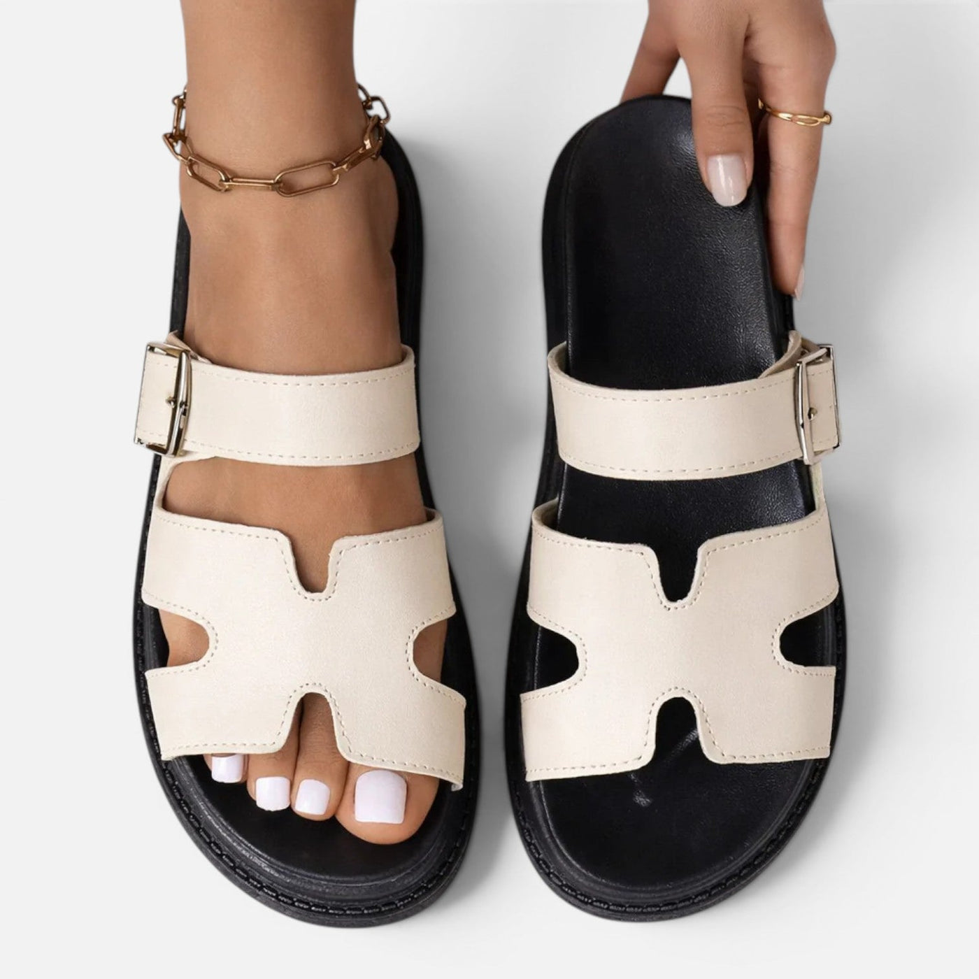 Montarello Women's Wide-Fit Buckle Open-Toe Cushioned Platform Sandals