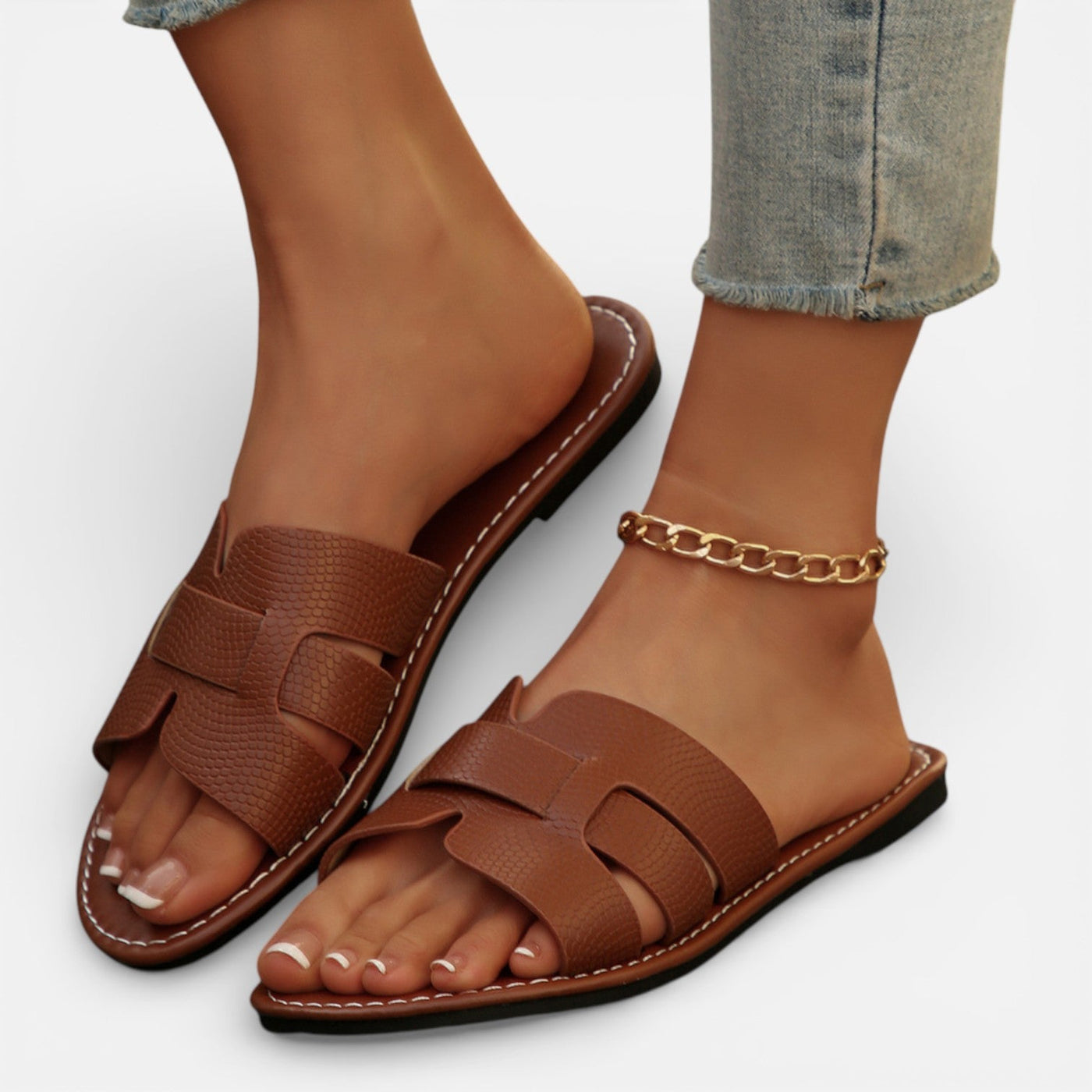 Montarello Women's Woven Cross-Over Flat Slip-On Slide Sandals