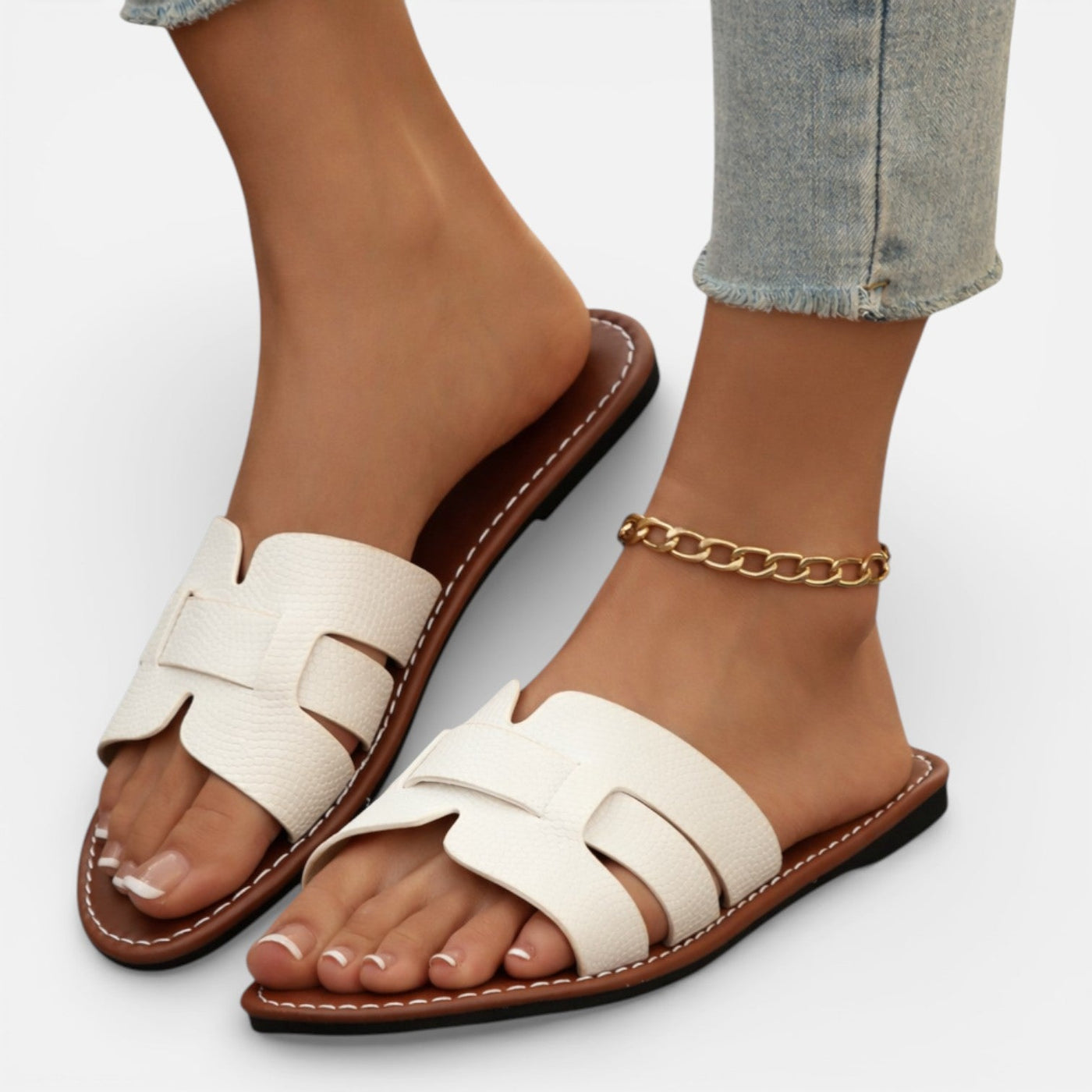 Montarello Women's Woven Cross-Over Flat Slip-On Slide Sandals