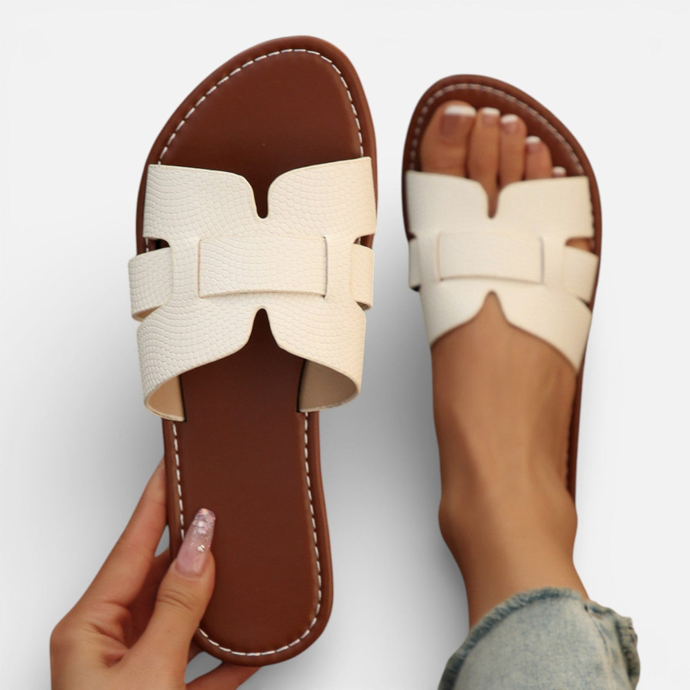 Montarello Women's Woven Cross-Over Flat Slip-On Slide Sandals