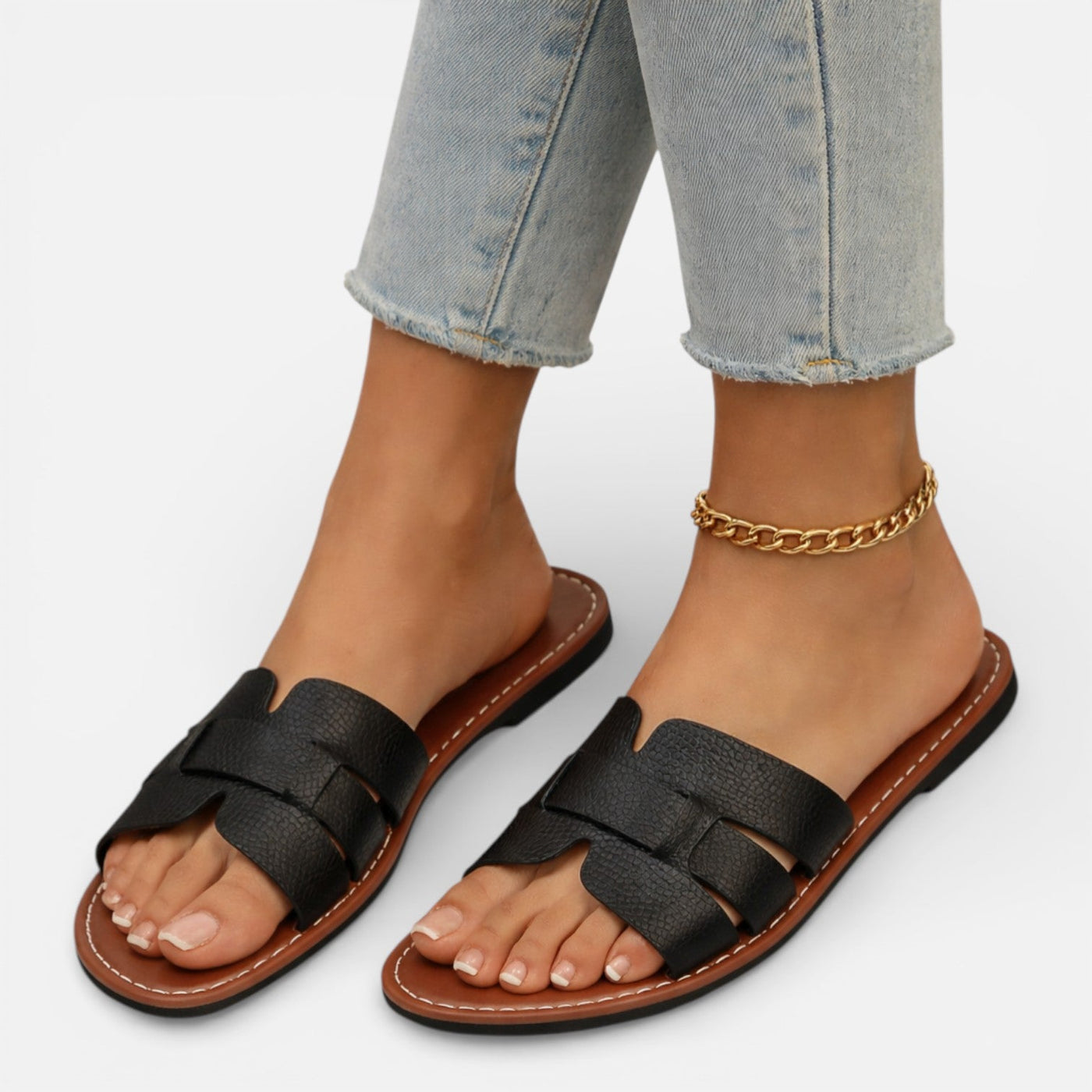 Montarello Women's Woven Cross-Over Flat Slip-On Slide Sandals