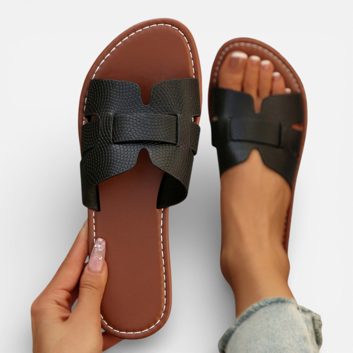 Montarello Women's Woven Cross-Over Flat Slip-On Slide Sandals