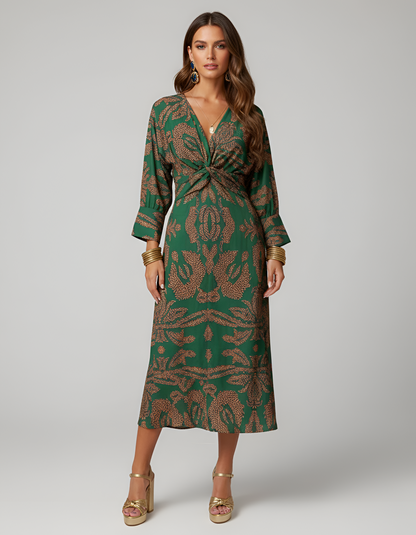Montarello V-Neck Front-Knot Midi Dress