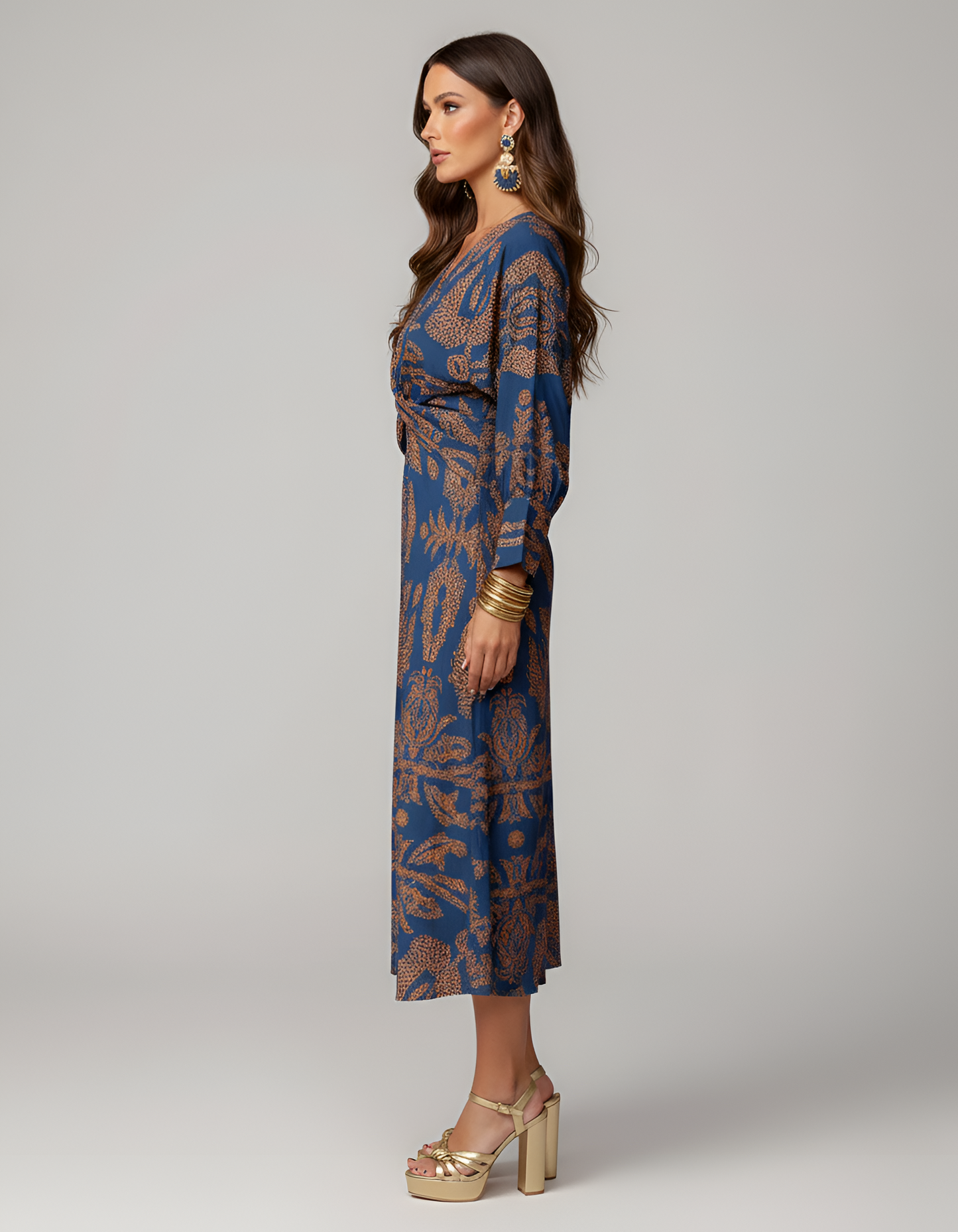 Montarello V-Neck Front-Knot Midi Dress