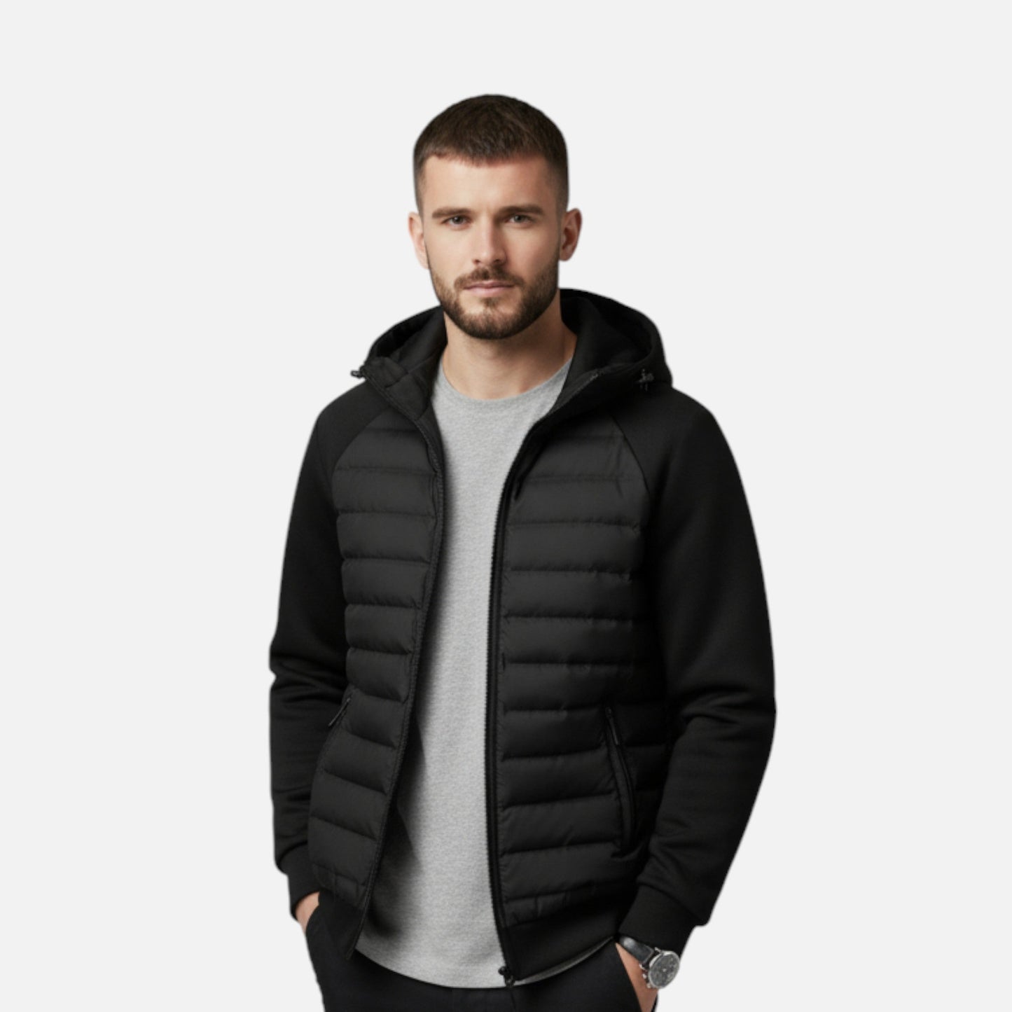 Montarello Men's Hooded Down Jacket with Quilted Panels