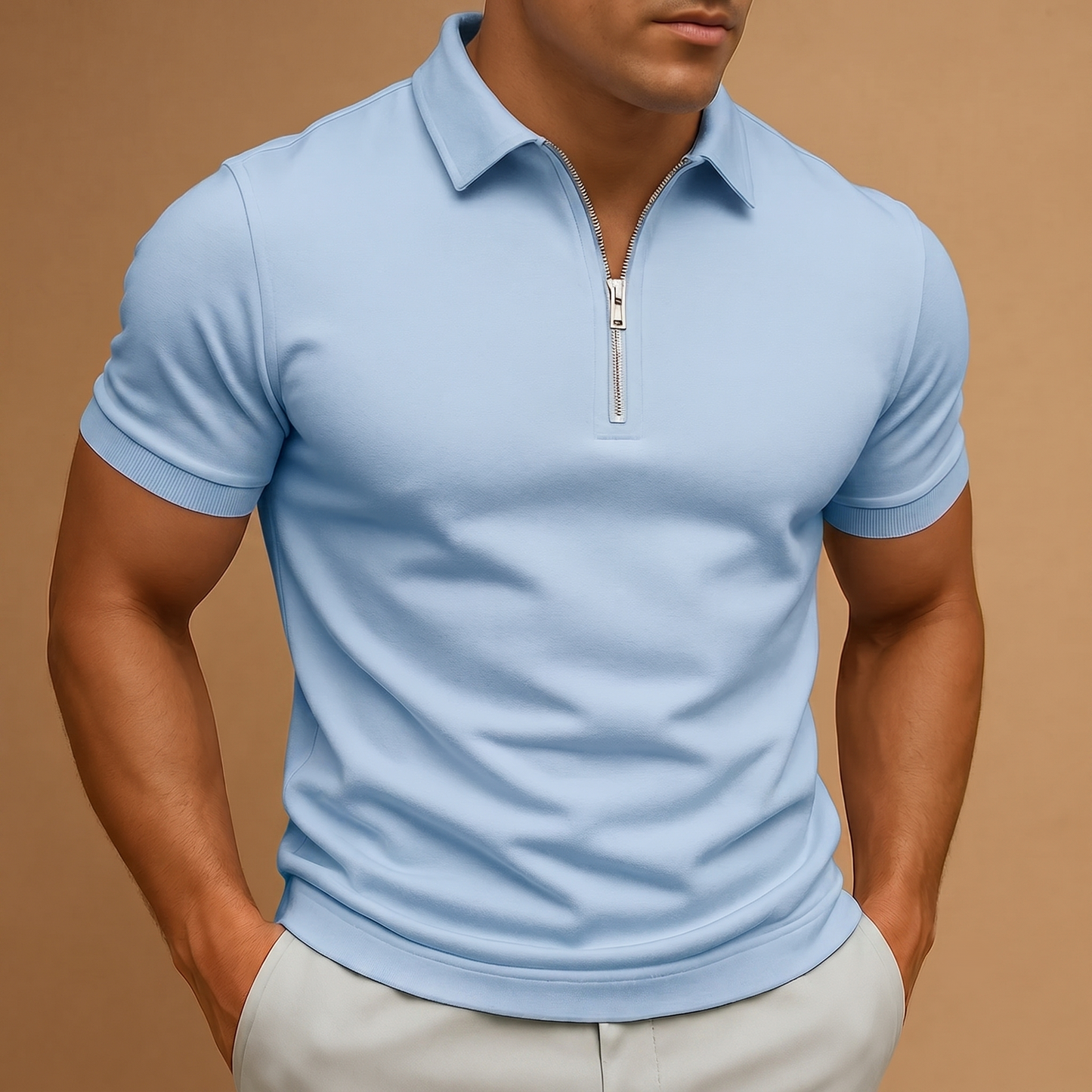 Montarello Zip Neck Polo Shirt Men's Slim Fit