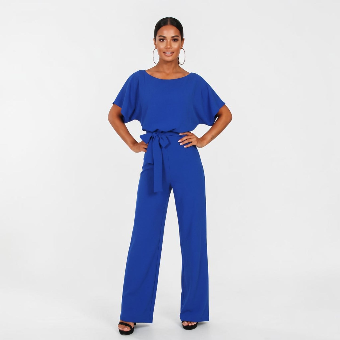 Wide-Leg Belted Short Sleeve Jumpsuit