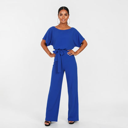 Wide-Leg Belted Short Sleeve Jumpsuit
