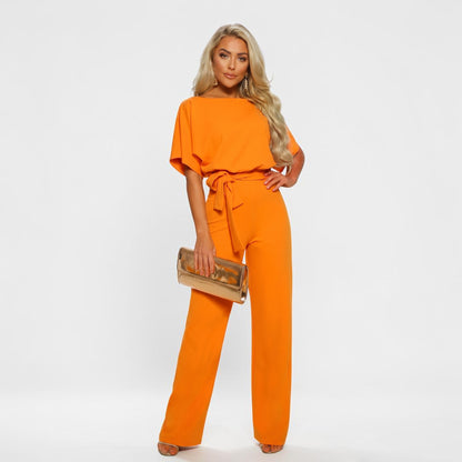 Wide-Leg Belted Short Sleeve Jumpsuit