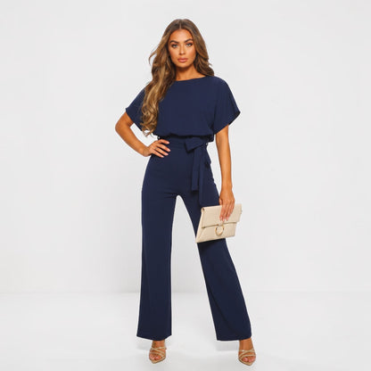 Wide-Leg Belted Short Sleeve Jumpsuit