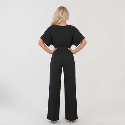 Wide-Leg Belted Short Sleeve Jumpsuit