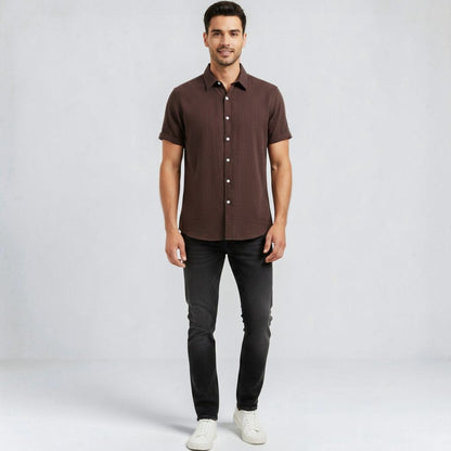 Montarello Men's Linen-Look Short Sleeve Shirt Button-Up