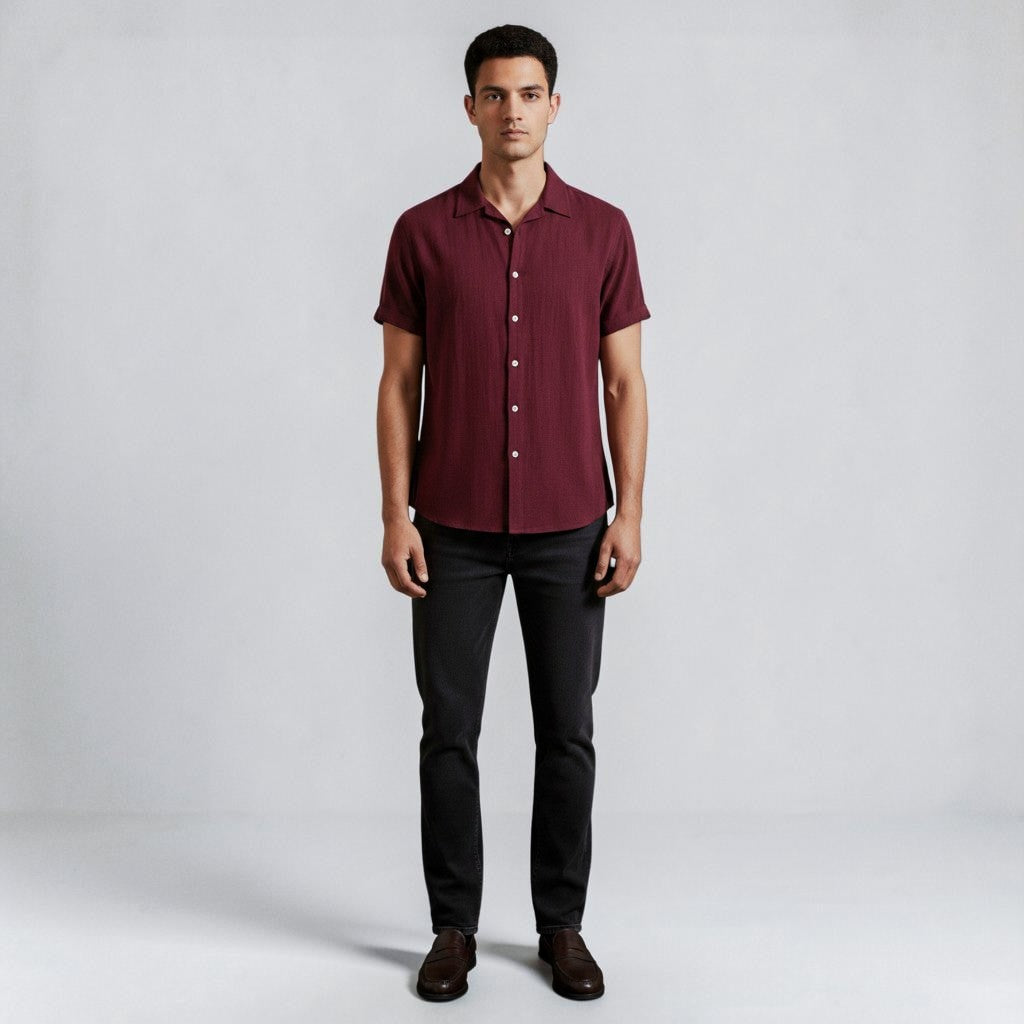 Montarello Men's Linen-Look Short Sleeve Shirt Button-Up