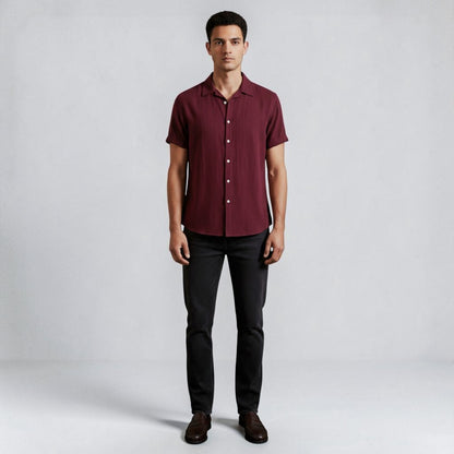 Montarello Men's Linen-Look Short Sleeve Shirt Button-Up