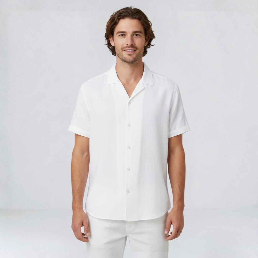 Montarello Men's Linen-Look Short Sleeve Shirt Button-Up