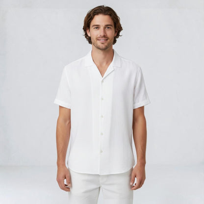 Montarello Men's Linen-Look Short Sleeve Shirt Button-Up