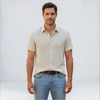 Montarello Men's Linen-Look Short Sleeve Shirt Button-Up