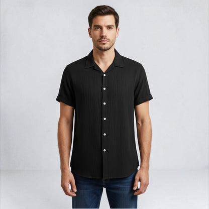 Montarello Men's Linen-Look Short Sleeve Shirt Button-Up