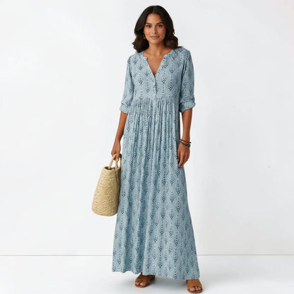 Montarello Women's Boho Print Maxi Shirt Dress Long Sleeve