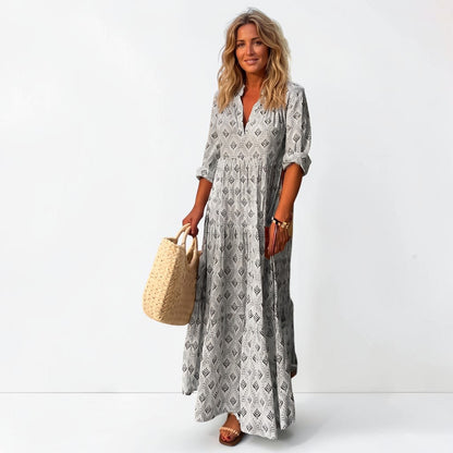 Montarello Women's Boho Print Maxi Shirt Dress Long Sleeve