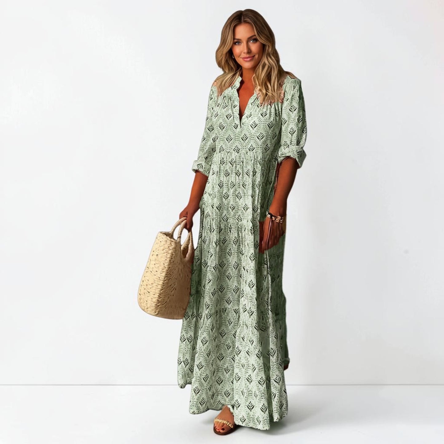 Montarello Women's Boho Print Maxi Shirt Dress Long Sleeve