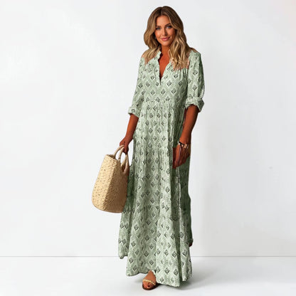 Montarello Women's Boho Print Maxi Shirt Dress Long Sleeve